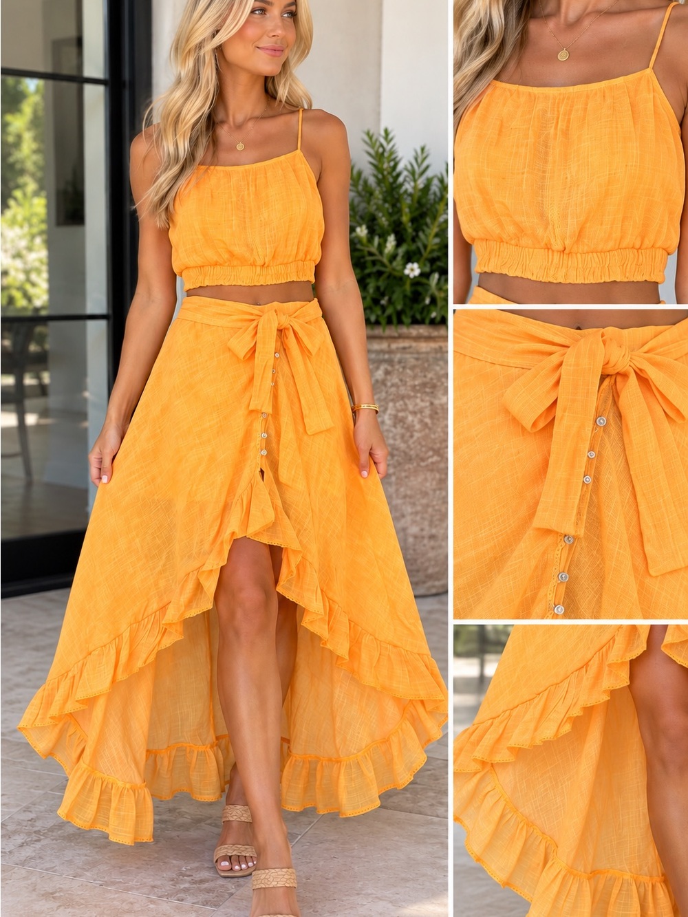 Peixoto Marigold High-Low Ruffle Skirt Set